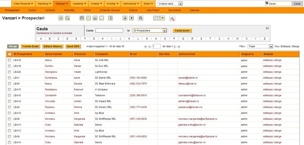 Functionalitati specifice: Managementul vanzarilor si al lead-urilor SFA este o functie importanta a sistemului CRM care simplifica si imbunatateste operatiunile echipei de vanzari si reprezinta un