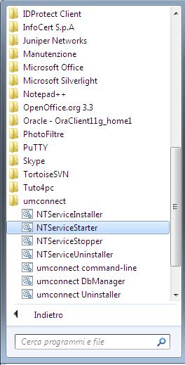 Avviare umconnect (Start --> Programmi --> umconnect -->NTServiceStarter).