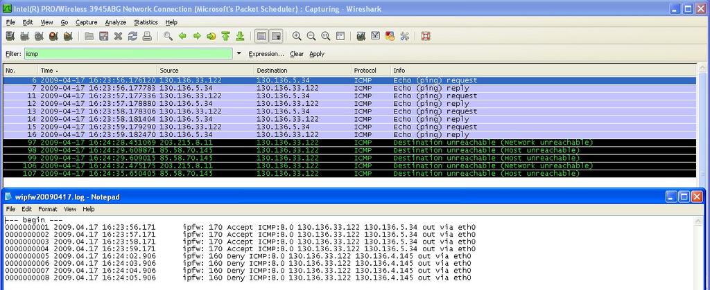 Esercitazione Cosa inserire nel report Un esempio di consegna Uno screenshot di Wireshark che riporta il traffico di rete relativo alle due richieste: meglio se è applicato il filtro icmp in fase di