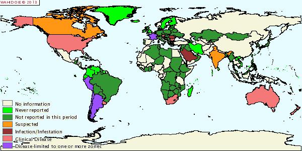 Figura 25: Situazione epidemiologica per brucellosi ovina nel mondo nel periodo gennaiogiugno 21 Figura 26: Situazione