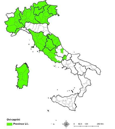 Figura 6: Mappa delle province e regioni ufficialmente indenni da brucellosi ovi-caprina ai sensi della Decisione della Commissione 21/391/UE e 21/695/UE (Fonte: Ministero della Salute) Figura 7: