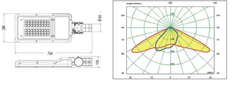 Armatura Stradale led BS60 Armatura led ad ALTA Luminosità per illuminazione stradale. Corpo in alluminio pressofuso resistente alla corrosione ed agli agenti atmosferici.