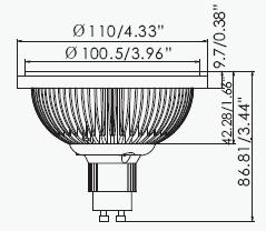 B AR111 Gu10 Faretto a led ad ALTA Luminosità. AR111. Corpo in alluminio con 9 power led da 1 W. Ideale per utilizzi commerciali.