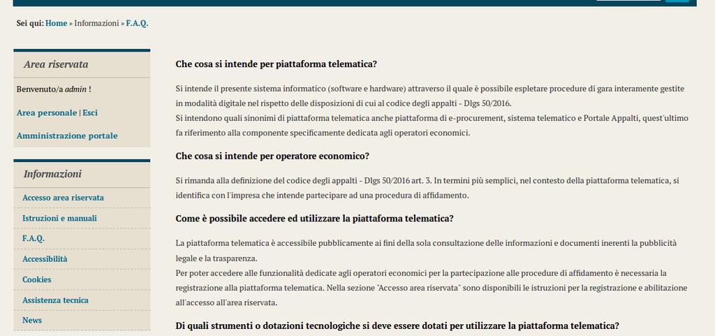 pubblicazione delle FAQ, Frequently Asked Questions,