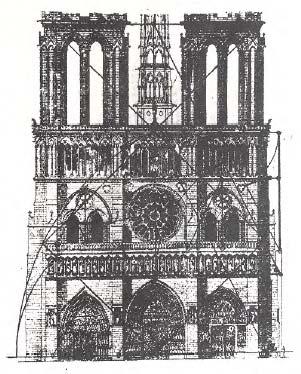 La Cattedrale di Notre Dame La facciata In pianta la cattedrale misura, nella sua larghezza interna, in m 36, mentre la sua lunghezza, anche interna, è di m 108, che corrisponde a tre quadrati di 36