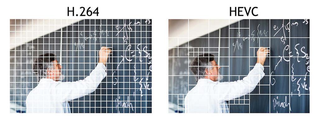 H.264/Mpeg-4 Avc può ridurre la dimensione dei blocchi di codifica fino a 4 x 4 pixel nelle zone con più dettagli, ma non può usare blocchi più grandi di 16 x 16 punti se le aree di colore uniforme