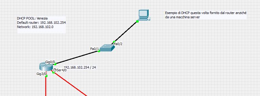 Venezia La rete di Venezia è davvero molto semplice. In questo, banale, esempio viene mostrata la possibilità di configurare direttamente nel router un servizio DHCP.