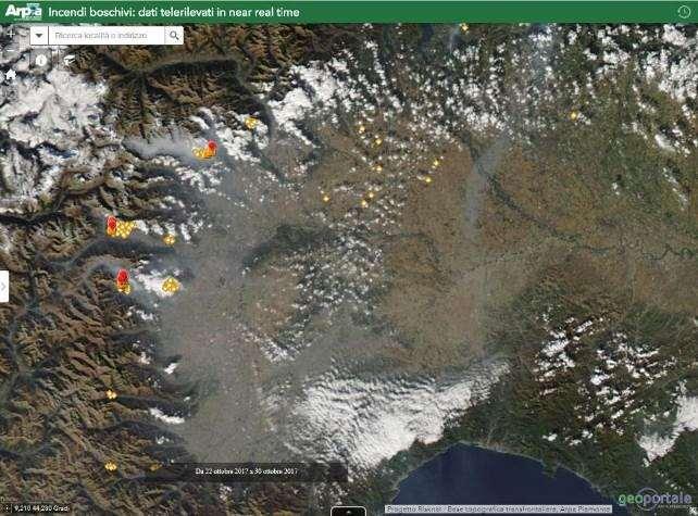 Applicazione Incendi Boschivi di Arpa Piemonte dati telerilevati in near real time Ubicazione incendi delle ultime 24 e 48 ore (fonte MODIS FIRMS) Ubicazione Incendi degli ultimi 7 giorni (fonte