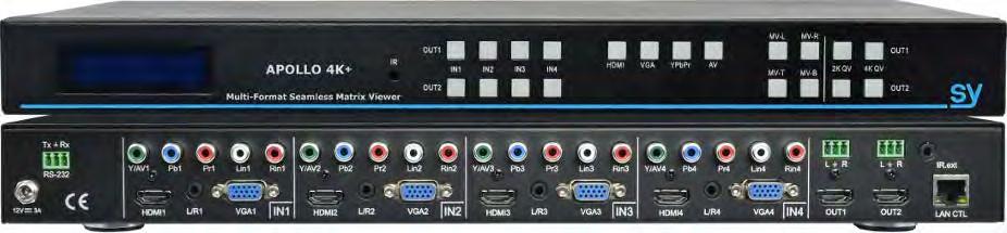 HDBT - 662 Matrice a 2 zone, inputs 1 Hdmi, 1 Vga, 1 Display Port su 2 gruppi da 3 Cat6 a 100 metri a 1920x1080P e 70 metri in 4K, 2 loop out Hdmi. PoC (alimenta i receivers).