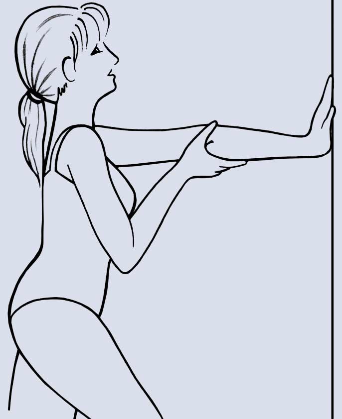 In posizione eretta col viso rivolto al muro, distendere il braccio in avanti, in linea con la spalla e appoggiare il palmo della mano al muro, le dita sono rivolte verso l alto.