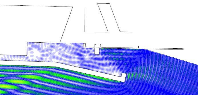Figura 13.8 - Propagazione dell onda all interno del canale di calma - soluzione alternativa 3- Onda incidente per un Tr=1 anno: H s =1.7 m - T p =6.