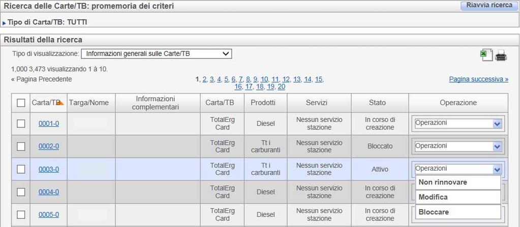 Azioni su carte Modifica (1/2) Dalla barra in alto selezionare l area indicata Impostare i parametri di ricerca per trovare la carta,