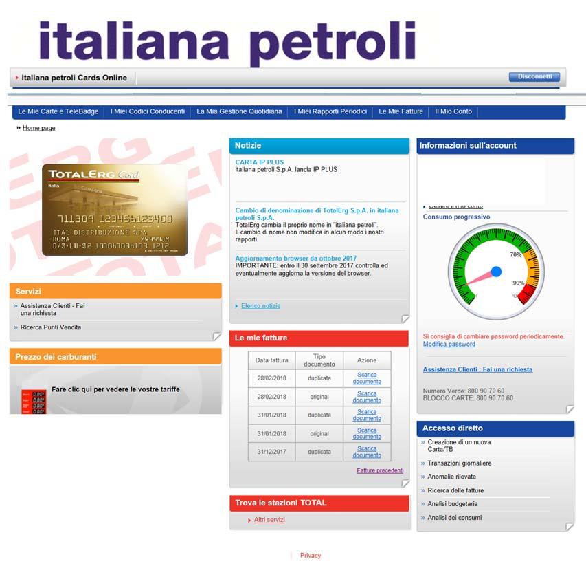 Funzionalità del portale Controllare se presenti notizie utili Barra funzione. Per accedere ai servizi disponibili in base al proprio contratto.