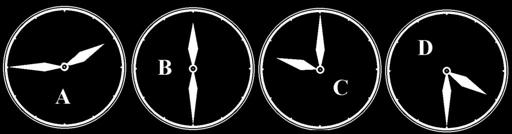 RSB0036 Dopo aver ruotato gli orologi in senso antiorario di 180, quale orologio segna un'ora più vicina alle 4? a) L'orologio A.