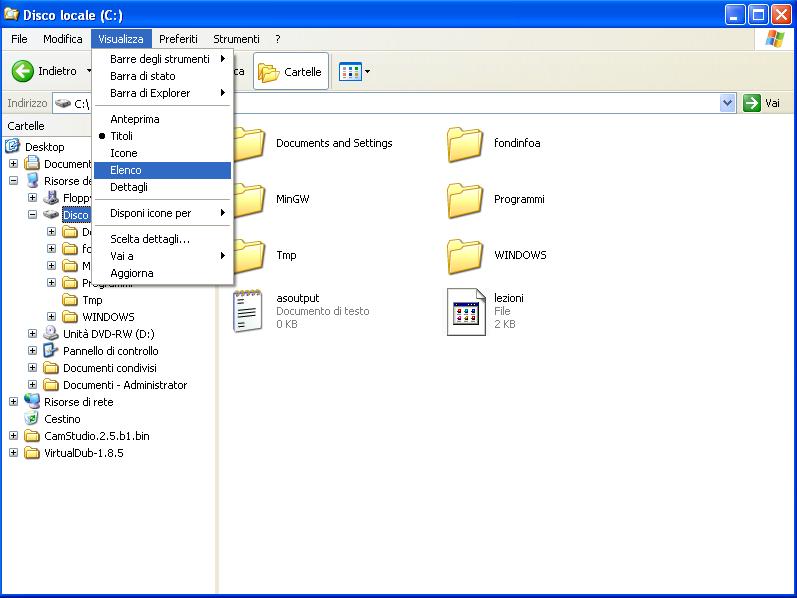 Esplora Risorse: Accesso al File System (4) Selezionando Visualizza dal menu principale
