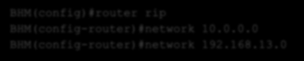Un esempio di configurazione con CISCO IOS BHM(config)#router rip
