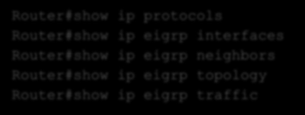 Comandi IOS per configurare EIGRP Configurare il protocollo EIGRP per l'autonomous system N Router(config)#router eigrp N Definire su quali reti (interfacce) abilitare EIGRP
