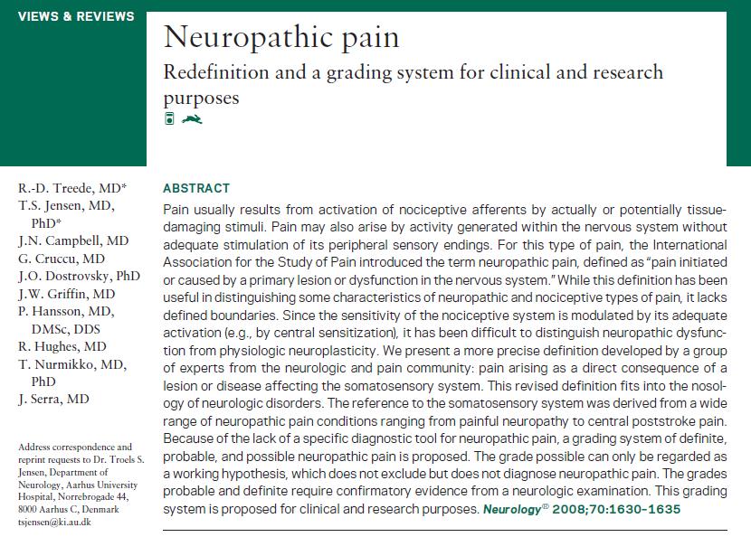 DEFINIZIONE DI DOLORE NEUROPATICO NEUROPATHIC PAIN Pain arising as a direct