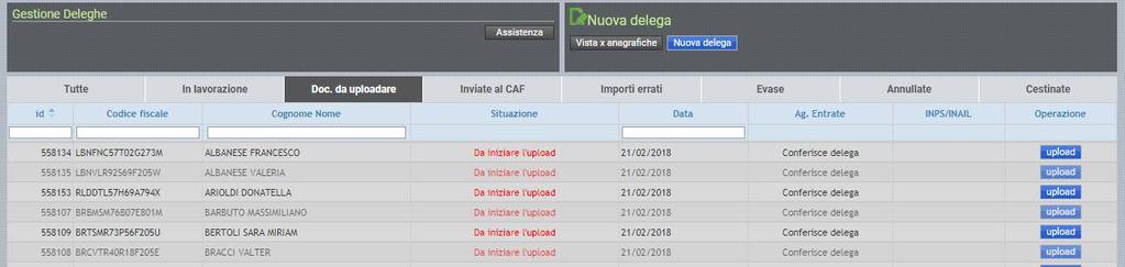 nell apposita sezione EVENTUALE ELENCO DEI SOLI CODICI FISCALI DA ELABORARE (MAX.