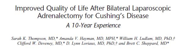 Conclusioni: La bisurrenectomia per M. di Cushing persistente determina un notevole miglioramento dei sintomi da ipercorticismo con conseguente incremento della qualità di vita dei pazienti.