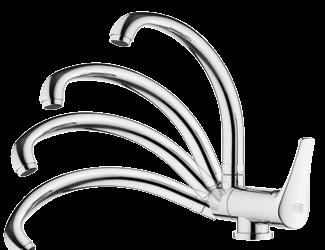 Single-lever one-hole sink mixer, with high movable spout, luxury type.