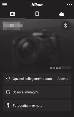 Fotografia in remoto I controlli Fotografia in remoto nella scheda dell'app SnapBridge possono essere usati per rilasciare l'otturatore della fotocamera in remoto e scaricare le foto risultanti sullo