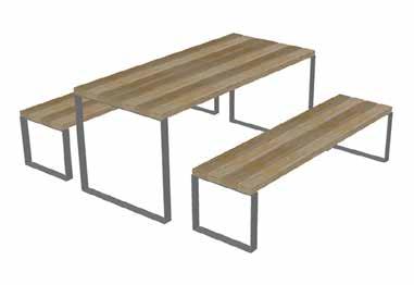 le sedute ed il piano del tavolo sono formati da doghe in legno di pino. A richiesta può essere usato legno di pregio. Set L. 1800 mm with loadbearing structure in galvanized and powder coated steel.