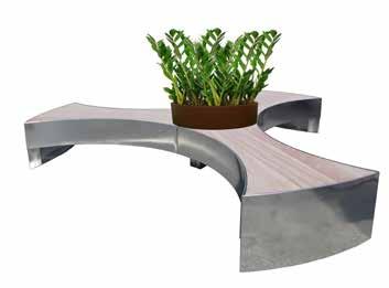 The composition of the three benches can be provided with a planter in the center. It can be made in stainless steel or in galvanized and painted steel.