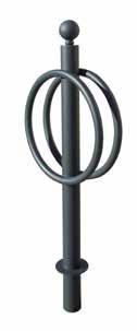 Le parti metalliche sono zincate e verniciate. Bike rack made up of a tubular steel with two handle in round shaped tube for supportino the bike. On the top there is a decorative sphere.