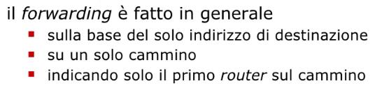 Tabella di Forwarding Al processo di forwarding è possibile associare una tabella di forwarding che