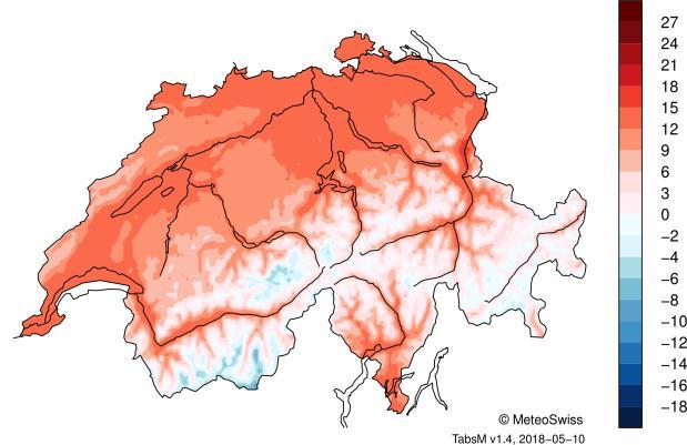 MeteoSvizzera Bollettino del clima Aprile 2018 6 Temperatura, precipitazioni e soleggiamento, Aprile 2018 Valori rilevati Deviazione dalla