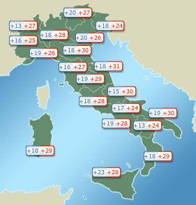 Situazione delle temperature in Italia al 17/08/2015 Tendenza della nuvolosita' fino al 22/08/2015 I dati che seguono sono riferiti alla zona