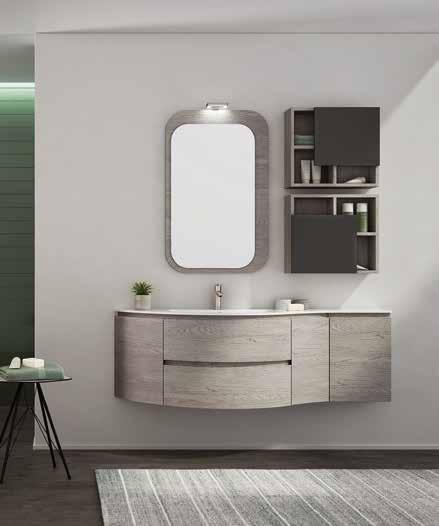 FREEDOM F30 60 Basi e pensili con finitura Laccato Grigio Antracite Opaco e Rovere Gessato Grigio.