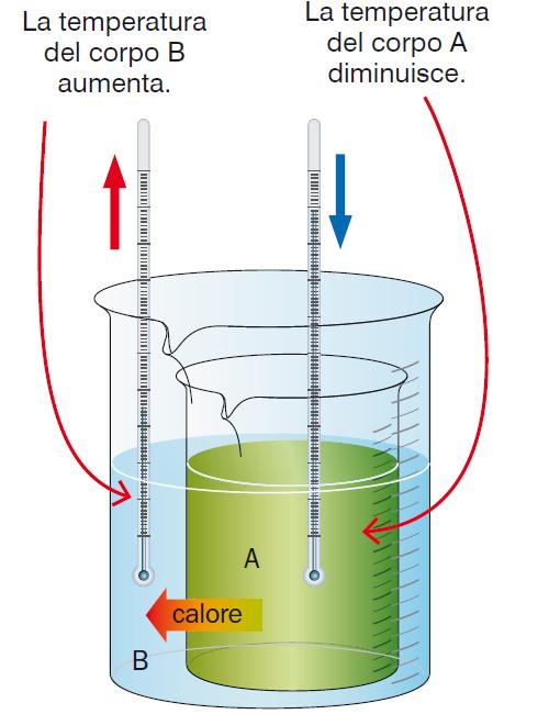 descrivere atomica Se mettiamo a contatto due corpi a diversa temperatura, dopo un po di tempo i due corpi raggiungono la stessa temperatura, cioè uno stato di equilibrio.