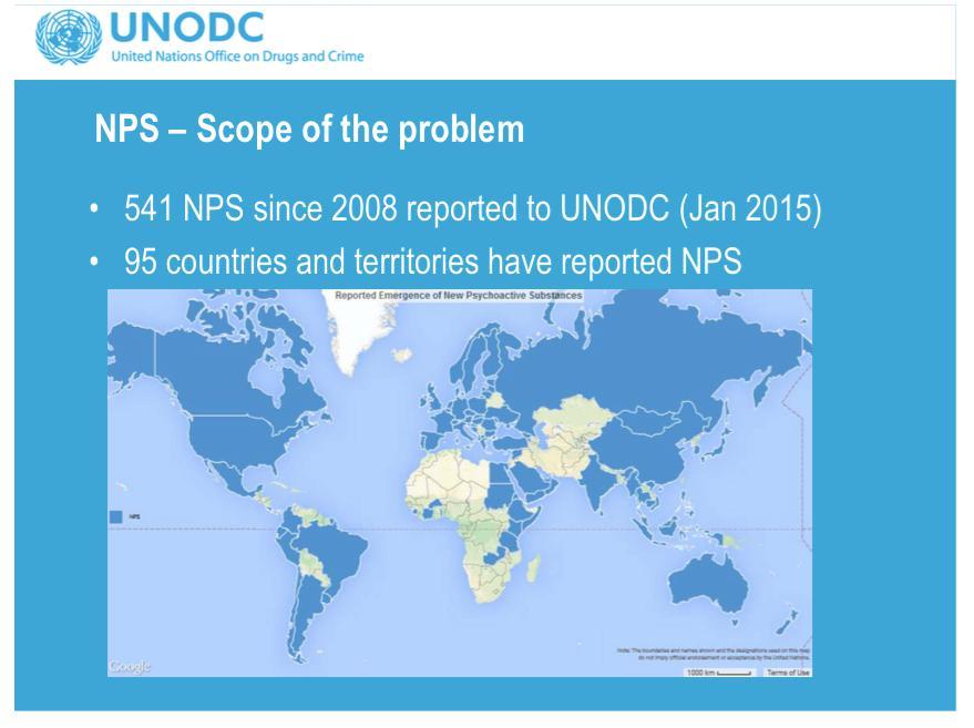 Drammatico aumento delle NSP notificate (UNODC, 2015) -da 126 a 450 tra il 2009 ed il 2014.
