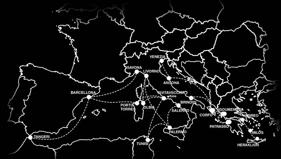 ANCONA IGOUMENITSA ANCONA PATRASSO ANCONA CORFÙ BRINDISI IGOUMENITSA BRINDISI PATRASSO BRINDISI CORFÙ TUNISIA CIVITAVECCHIA TUNISI SALERNO TUNISI