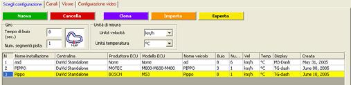 6.1 Come impostare e scegliere una configurazione attiva il foglio Scegli Configurazione (Figura 7): Figura 7: Race Studio 2 Finestra Gestione Sistema Foglio Scegli configurazione premi il tasto