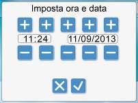 Per la modifica dell Ora e della Data della Tastiera pigiare sopra il campo Data e Ora della schermata principale, o andare nel Menu Personalizzazioni->Impostazioni Tastiera->Data e Ora.