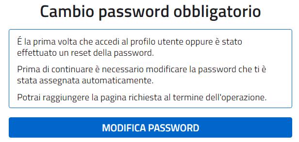 12 L utente attiva il pulsante MODIFICA PASSWORD e il sistema propone la