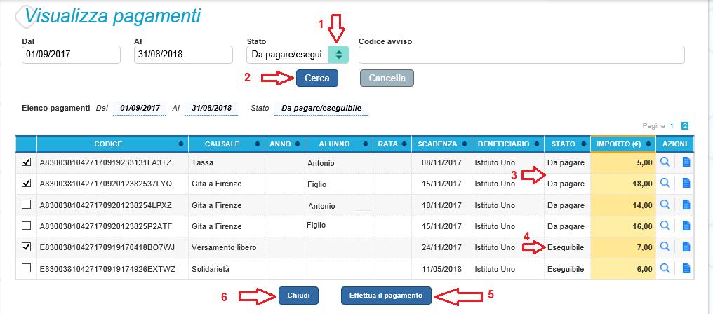 3. EFFETTUARE UN PAGAMENTO L utente, presa visione delle tasse e contributi scolastici notificati dalla scuola e dell eventuale nota informativa allegata dalla scuola, può provvedere al pagamento