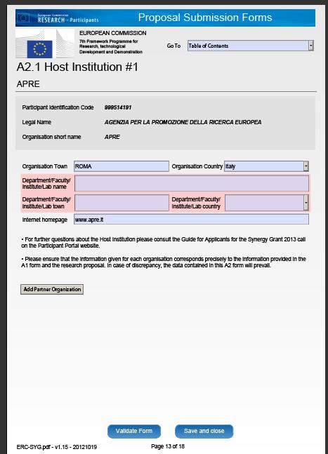 ERC proposal Part A2 Info su HI Una scheda per