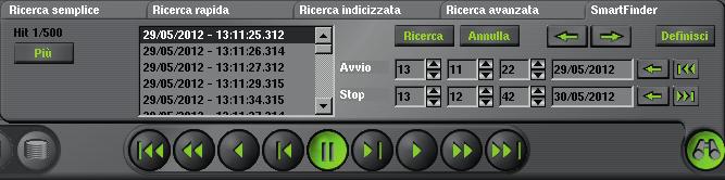 Selezionare un risultato (immagine ). SmartFinder ercare immagini con movimento in aree definite Impostare un periodo (). liccare sul pulsante Definisci.