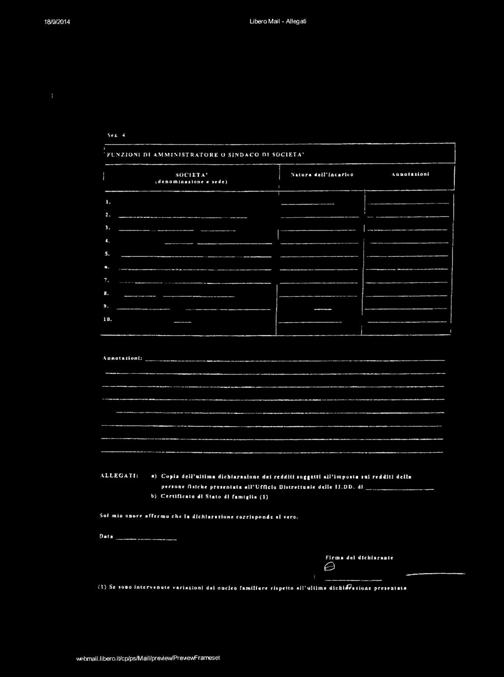 , H, f Annotazon; ALLAGAT: a) Copa dellultma dcbaralone de reddt «aggett allmpota tal reddt dele perone ftche presentata alluffco Dltrettnale delle.