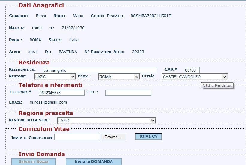 Compilazione ed Invio domanda Dopo aver effettuato l accesso si accede alla pagina di Compilazione ed Invio domanda (Figura.