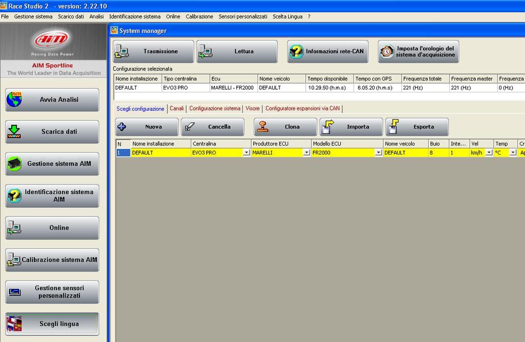 Premere il tasto Trasmissione sulla pulsantiera superiore del software per trasmettere la configurazione ad EVO3 Pro.