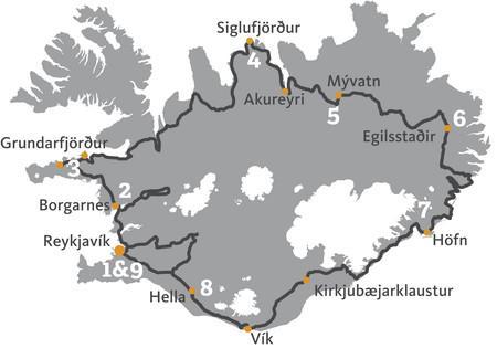 MERAVIGLIE D ISLANDA PLUS 10 giorni / 9 notti Partenza di sabato Luglio: 15, 22. Agosto: 12. 1 Giorno: Arrivo Arrivo all aeroporto internazionale di Keflavik. Ritiro dell auto in aeroporto.