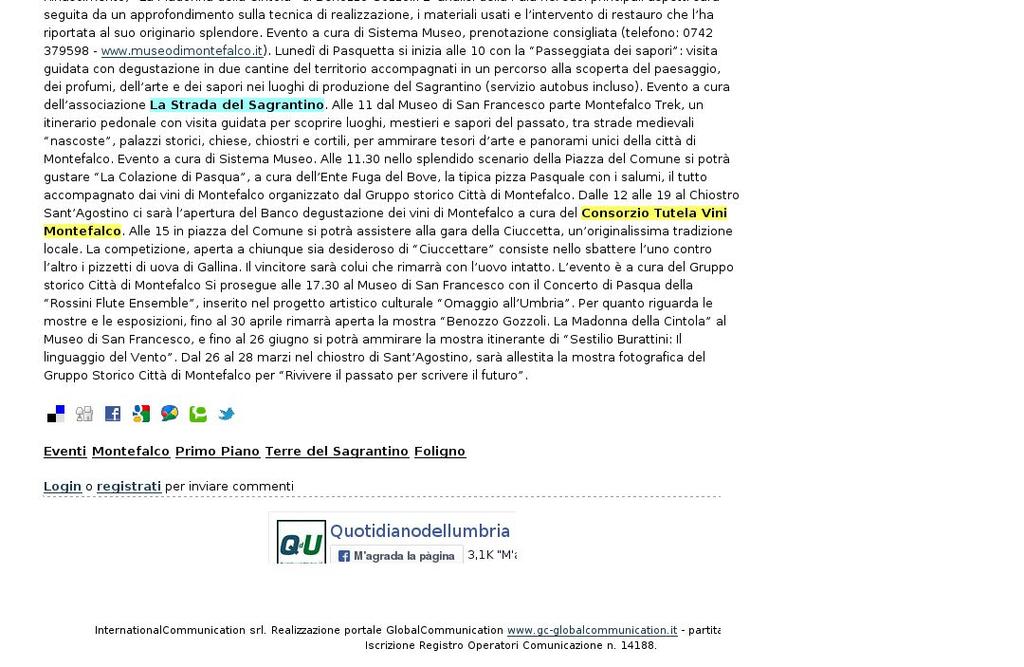 Gio 17 Mar 2016 19 : 15 Quotidiano dell'umbr Foligno Fonti di Pubblico: Alexa Paese: Italia Autore: Tipologia: Media Online Valore Pubblicità: 24