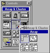 1. Selezionare Array dalla palette dei controlli Controlli e indicatori per gli array 2.
