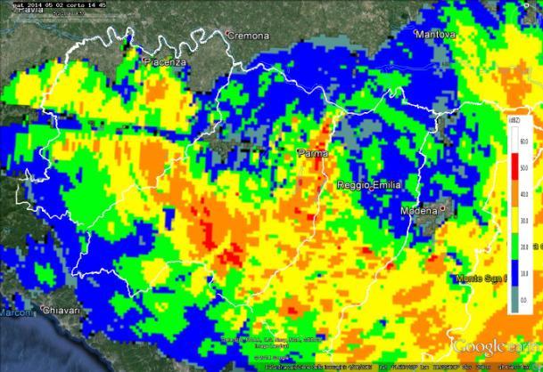 superano i 30 mm). Tabella 1 Cumulate orarie del 2 maggio 2014 (> 20 mm) DATI NON VALIDATI DATA-ORA (UTC) PREC(mm) NOME STAZIONE COMUNE PROV 02/05/2014 8.00 25.