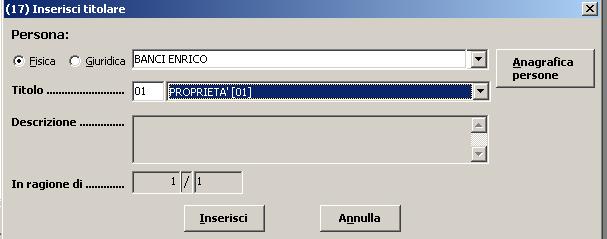 Quindi inserire i dati del titolare e digitare Inserisci.
